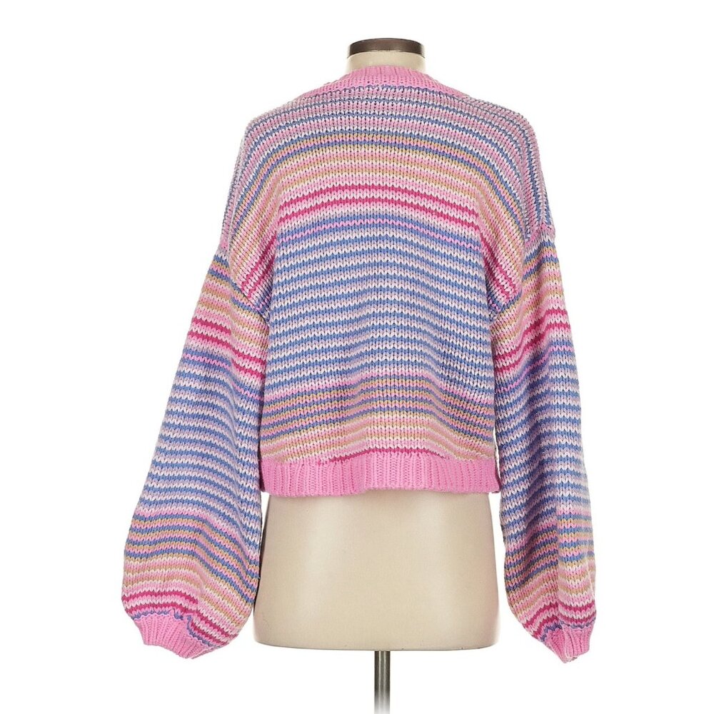 Show Me Your Mumu Pink Multi Stripe Cropped Relaxed Fit Button Up Cardigan 90s - Picture 9 of 16